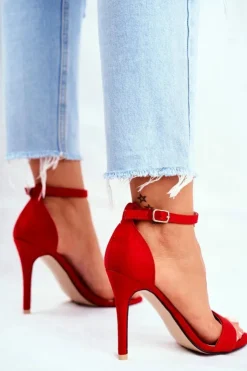 Boto Sandały Na Obcasie*Zamszowe Sandały Na Szpilce Czerwone Liberty