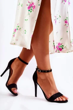 Boto Sandały Na Obcasie*Zamszowe Sandały Na Szpilce Czarne Liberty