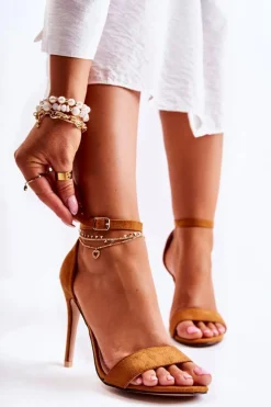 Damskie Boto Zamszowe Sandały Na Szpilce Brązowe Liberty