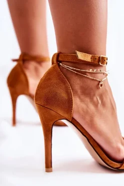 Damskie Boto Zamszowe Sandały Na Szpilce Brązowe Liberty