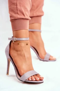 New Boto Zamszowe Sandały Na Szpilce Szare Liberty