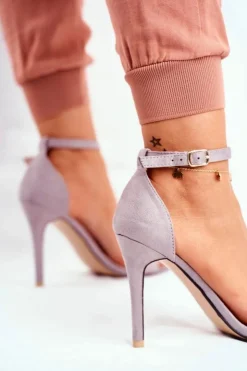 New Boto Zamszowe Sandały Na Szpilce Szare Liberty