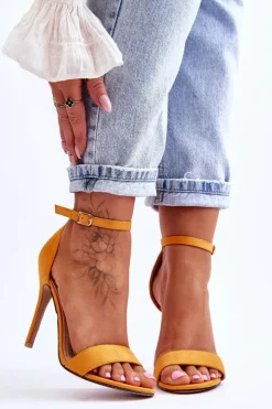 Damskie Boto Zamszowe Sandały Na Szpilce Żółte Liberty