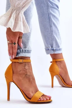 Damskie Boto Zamszowe Sandały Na Szpilce Żółte Liberty