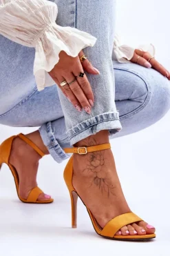 Damskie Boto Zamszowe Sandały Na Szpilce Żółte Liberty