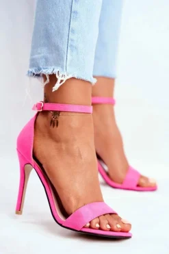 Damskie Boto Zamszowe Sandały Na Szpilce Fuksja Liberty