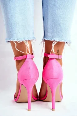 Damskie Boto Zamszowe Sandały Na Szpilce Fuksja Liberty