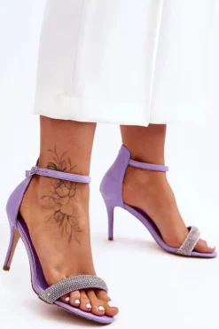 Damskie Boto Zamszowe Sandały Na Szpilce Z Dżetami Fioletowe Moments