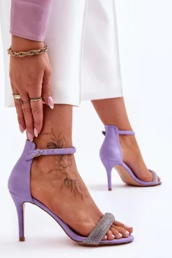 Damskie Boto Zamszowe Sandały Na Szpilce Z Dżetami Fioletowe Moments