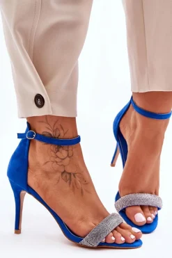 Discount Boto Zamszowe Sandały Na Szpilce Z Dżetami e Moments Niebieski