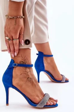 Discount Boto Zamszowe Sandały Na Szpilce Z Dżetami e Moments Niebieski
