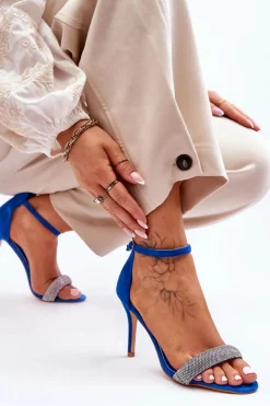 Discount Boto Zamszowe Sandały Na Szpilce Z Dżetami e Moments Niebieski