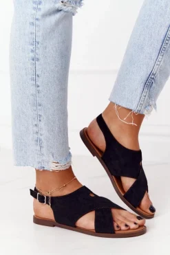 Damskie Buty Sergio Leone Zamszowe Sandały Sergio Leone SK060 Czarne