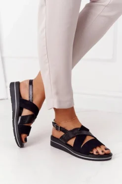 Discount Buty Sergio Leone Zamszowe Sandały Sergio Leone SK039 Czarno-Srebrne