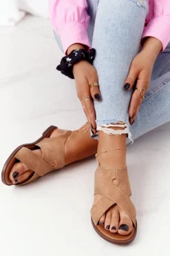 Online Buty Sergio Leone Zamszowe Sandały Sergio Leone SK060 Beżowe