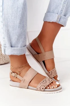 Damskie Evento Zamszowe Sandały Z Cyrkoniami Beżowe Cora