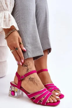 Damskie buty S.Barski Sandały Na Obcasie*Zamszowe Sandały Z Kryształami Fuksja Callan