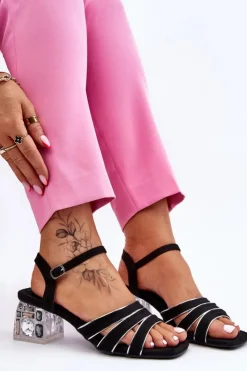 Discount Damskie buty S.Barski Zamszowe Sandały Z Kryształami Czarne Callan Czarny