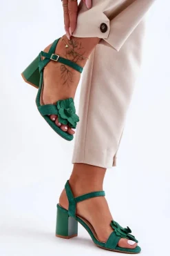 Damskie Boto Zamszowe Sandały Z Kwiatem S.Barski 04 Zielone