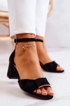 Damskie Buty Sergio Leone Zamszowe Sandały Z Ozdobą Czarne Floren