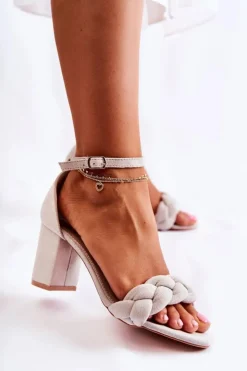 Boto Sandały Na Obcasie*Zamszowe Sandały Z Ozdobnym Warkoczem Szare Casima