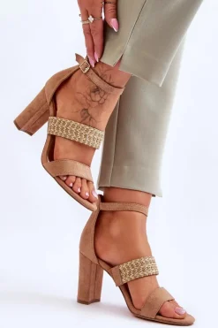 Boto Sandały Na Obcasie*Zamszowe Sandały Z Plecionym Paskiem Na Obcasie Camel Roselia