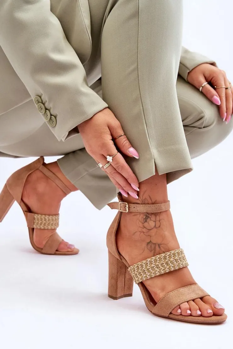 Boto Sandały Na Obcasie*Zamszowe Sandały Z Plecionym Paskiem Na Obcasie Camel Roselia