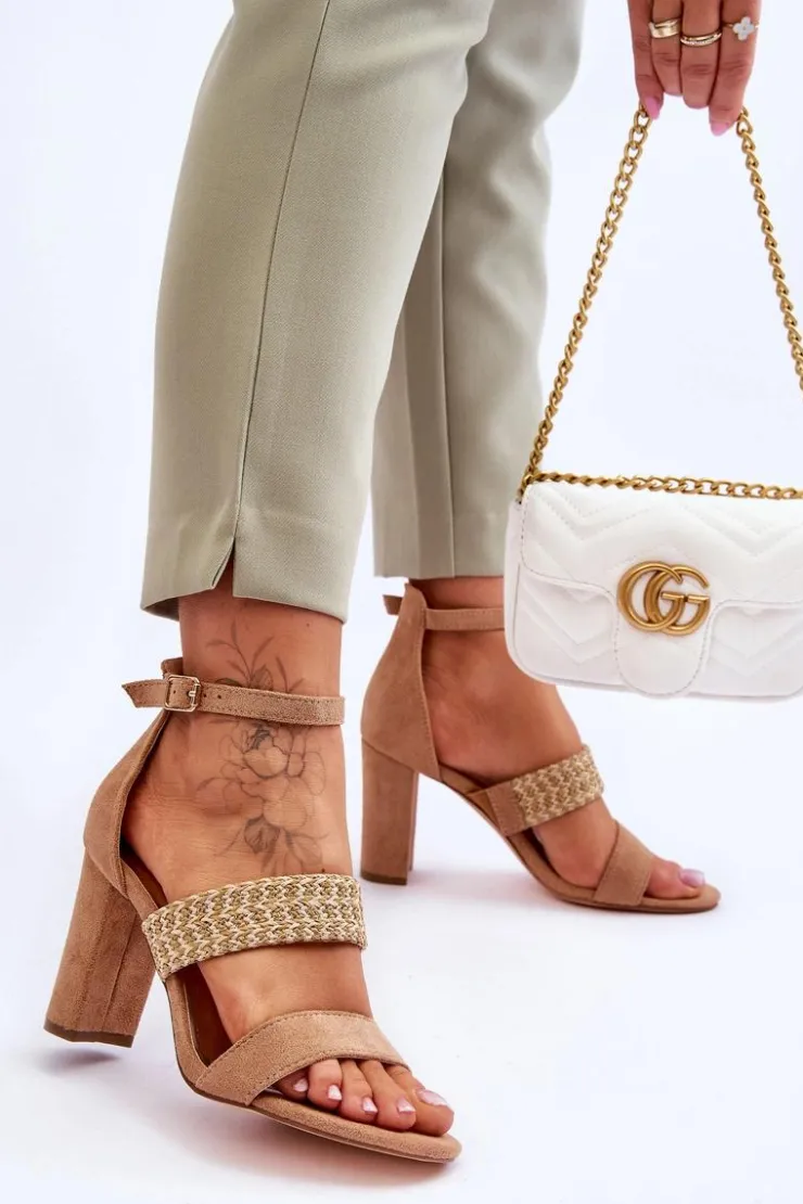 Boto Sandały Na Obcasie*Zamszowe Sandały Z Plecionym Paskiem Na Obcasie Camel Roselia