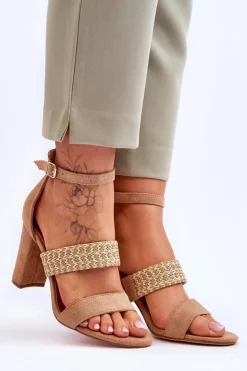 Boto Sandały Na Obcasie*Zamszowe Sandały Z Plecionym Paskiem Na Obcasie Camel Roselia