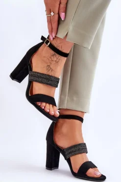 Boto Sandały Na Obcasie*Zamszowe Sandały Z Plecionym Paskiem Na Obcasie Czarne Roselia