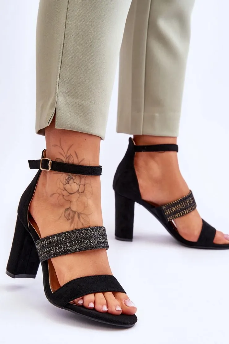 Boto Sandały Na Obcasie*Zamszowe Sandały Z Plecionym Paskiem Na Obcasie Czarne Roselia