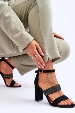 Boto Sandały Na Obcasie*Zamszowe Sandały Z Plecionym Paskiem Na Obcasie Czarne Roselia