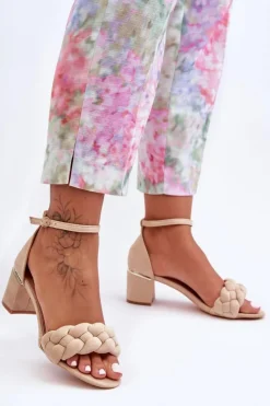 Boto Sandały Na Obcasie*Zamszowe Sandały Z Warkoczem Beżowe Essenza