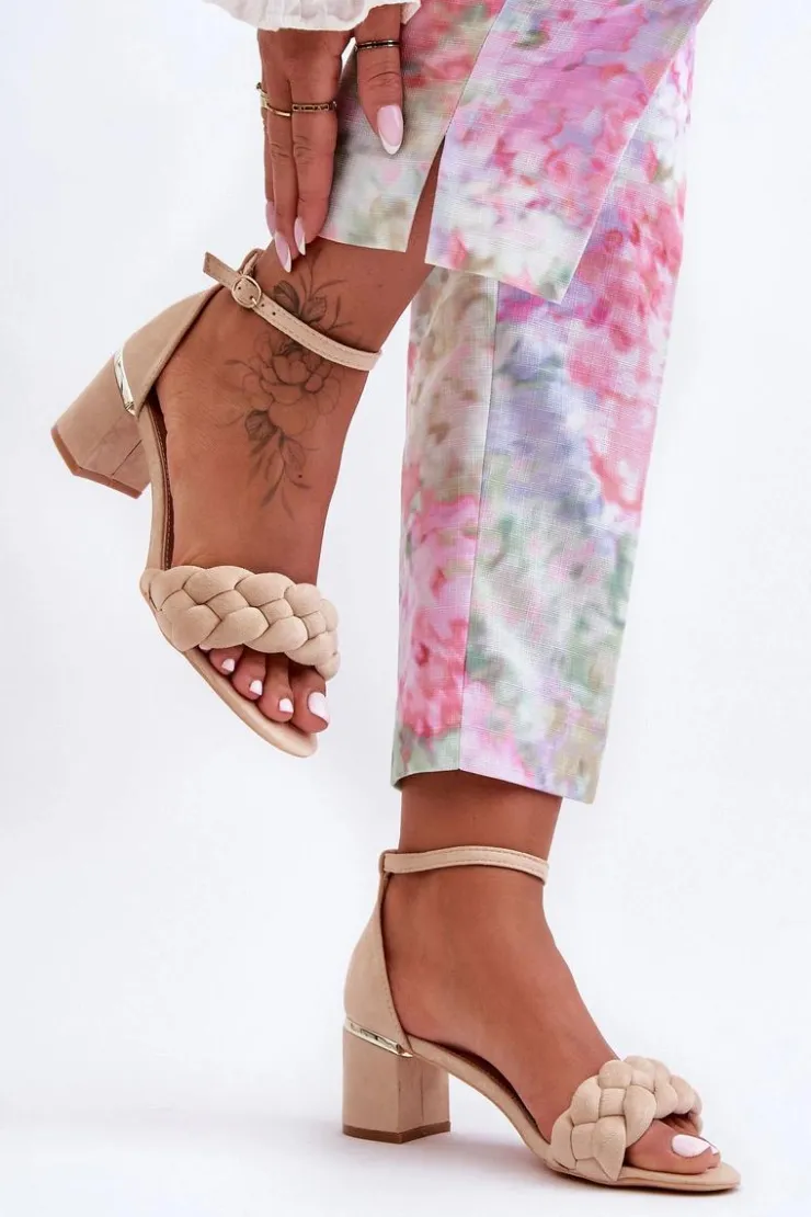 Boto Sandały Na Obcasie*Zamszowe Sandały Z Warkoczem Beżowe Essenza