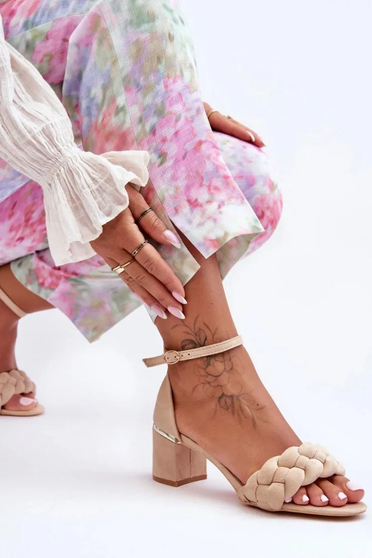 Boto Sandały Na Obcasie*Zamszowe Sandały Z Warkoczem Beżowe Essenza