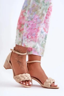 Boto Sandały Na Obcasie*Zamszowe Sandały Z Warkoczem Beżowe Essenza