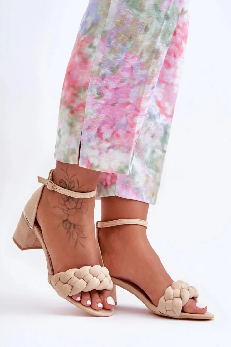 Boto Sandały Na Obcasie*Zamszowe Sandały Z Warkoczem Beżowe Essenza