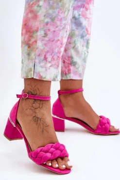 Sale Boto Zamszowe Sandały Z Warkoczem Fuksja Essenza