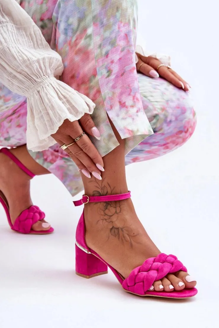 Sale Boto Zamszowe Sandały Z Warkoczem Fuksja Essenza