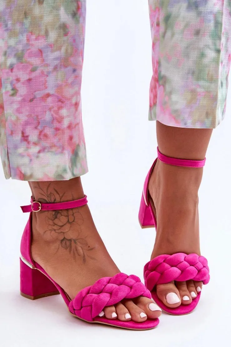 Sale Boto Zamszowe Sandały Z Warkoczem Fuksja Essenza