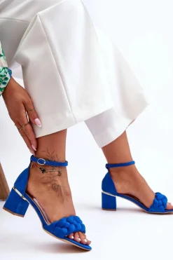 Hot Boto Zamszowe Sandały Z Warkoczem Niebieskie Essenza