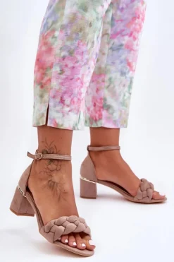 Hot Boto Zamszowe Sandały Z Warkoczem Ciemnobeżowe Essenza