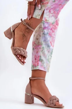 Hot Boto Zamszowe Sandały Z Warkoczem Ciemnobeżowe Essenza