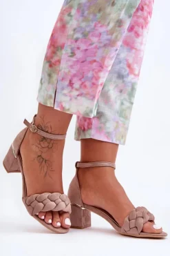 Hot Boto Zamszowe Sandały Z Warkoczem Ciemnobeżowe Essenza