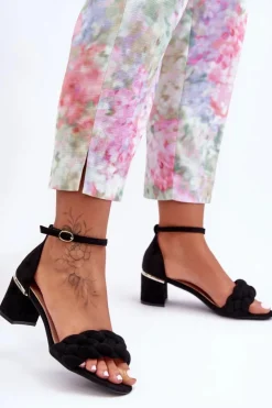 Online Boto Zamszowe Sandały Z Warkoczem Czarne Essenza