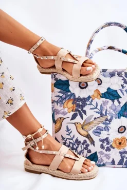 Damskie Damskie buty S.Barski Zamszowe Sandały Z Ćwiekami Beżowe Marey