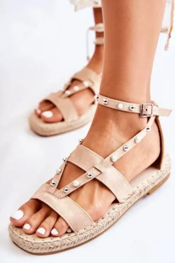 Damskie Damskie buty S.Barski Zamszowe Sandały Z Ćwiekami Beżowe Marey