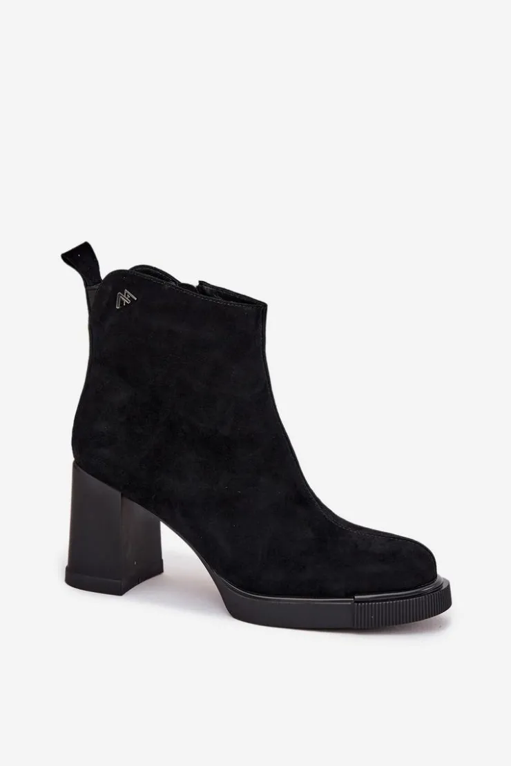 Outlet Buty damskie Vinceza Zamszowe Skórzane Botki Damskie Na Słupku Vinceza 91142 Czarne