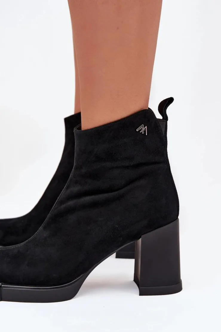 Outlet Buty damskie Vinceza Zamszowe Skórzane Botki Damskie Na Słupku Vinceza 91142 Czarne