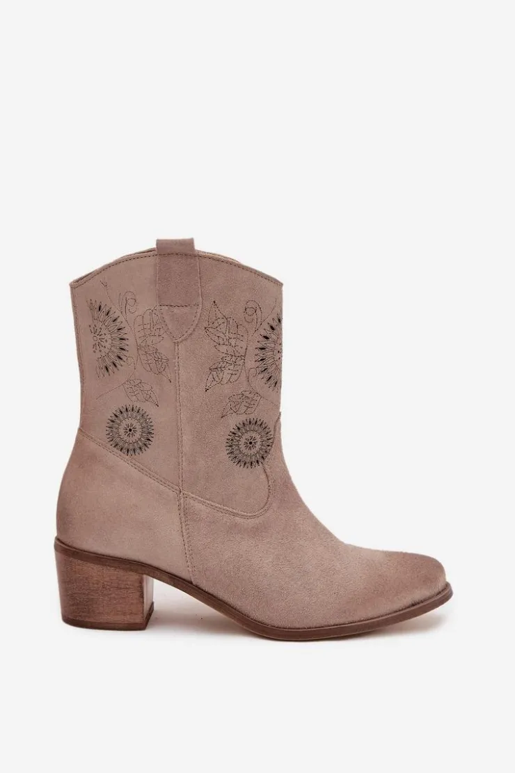 Damskie Zazoo Zamszowe Skórzane Botki Damskie Ażurowe Na Obcasie 3844 Cappuccino